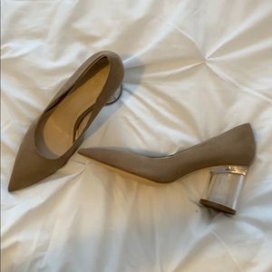 Zara tan & lucite suede heels